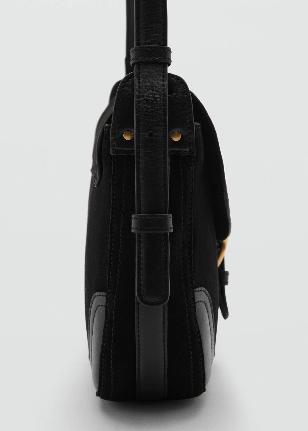 Black 100% Leather Buckle Bag, Black, large image number 1