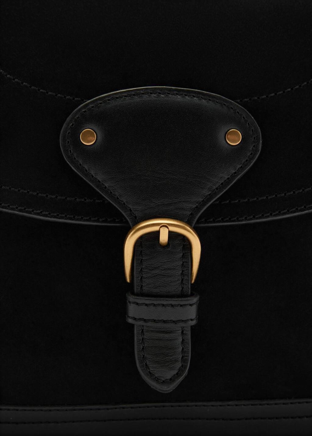 Black 100% Leather Buckle Bag, Black, large image number 2