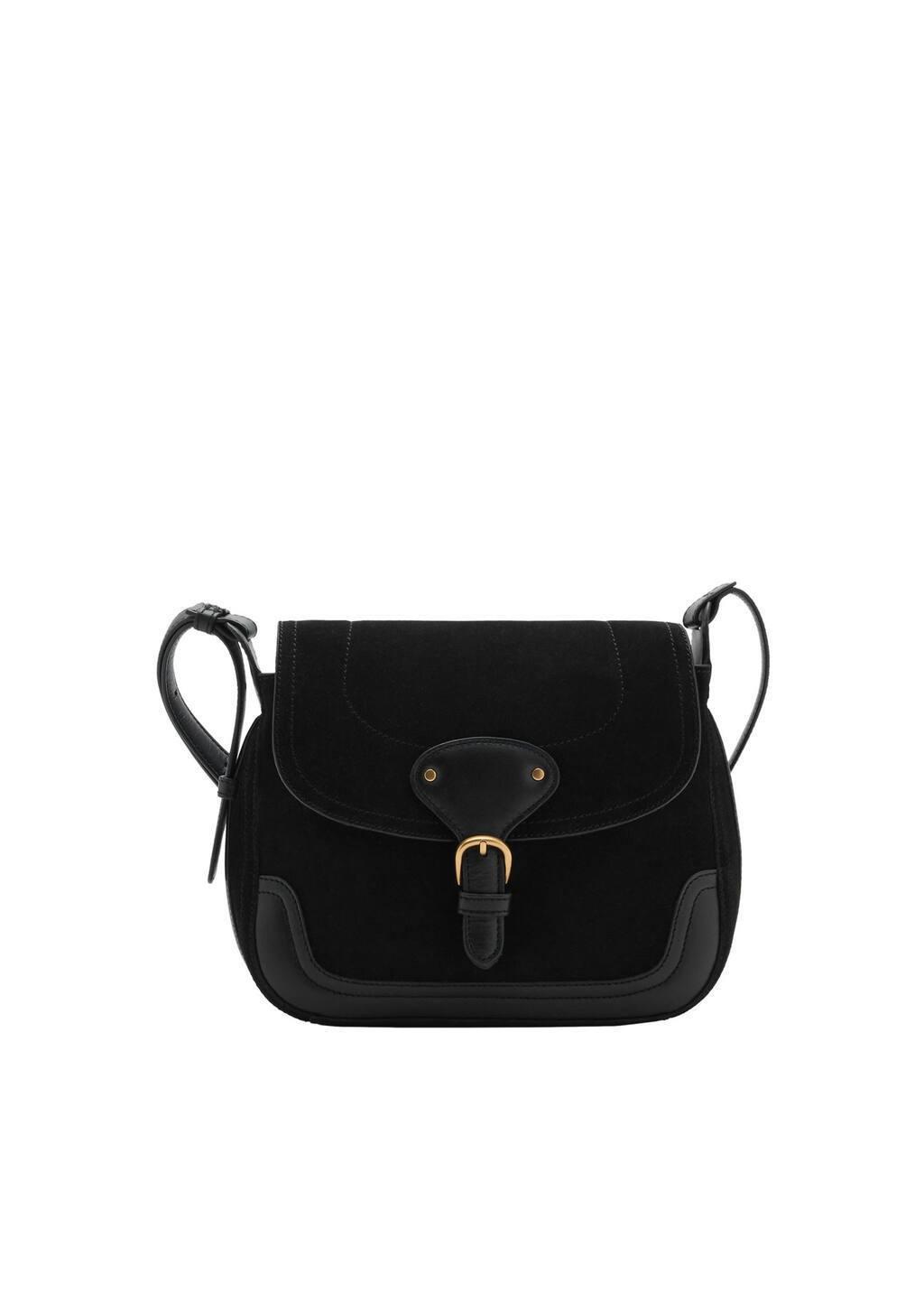 Black 100% Leather Buckle Bag, Black, large image number 3