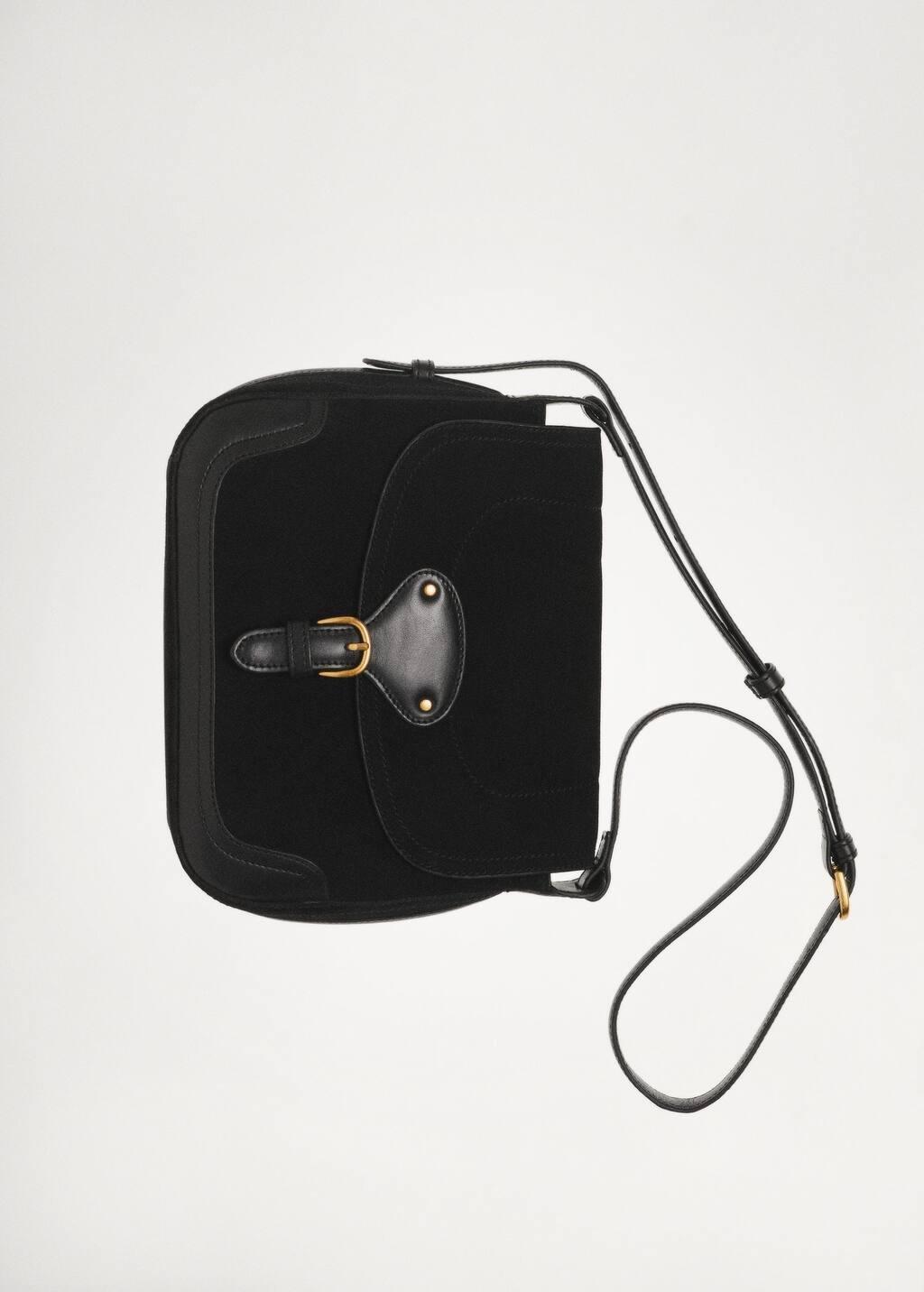 Black 100% Leather Buckle Bag, Black, large image number 5