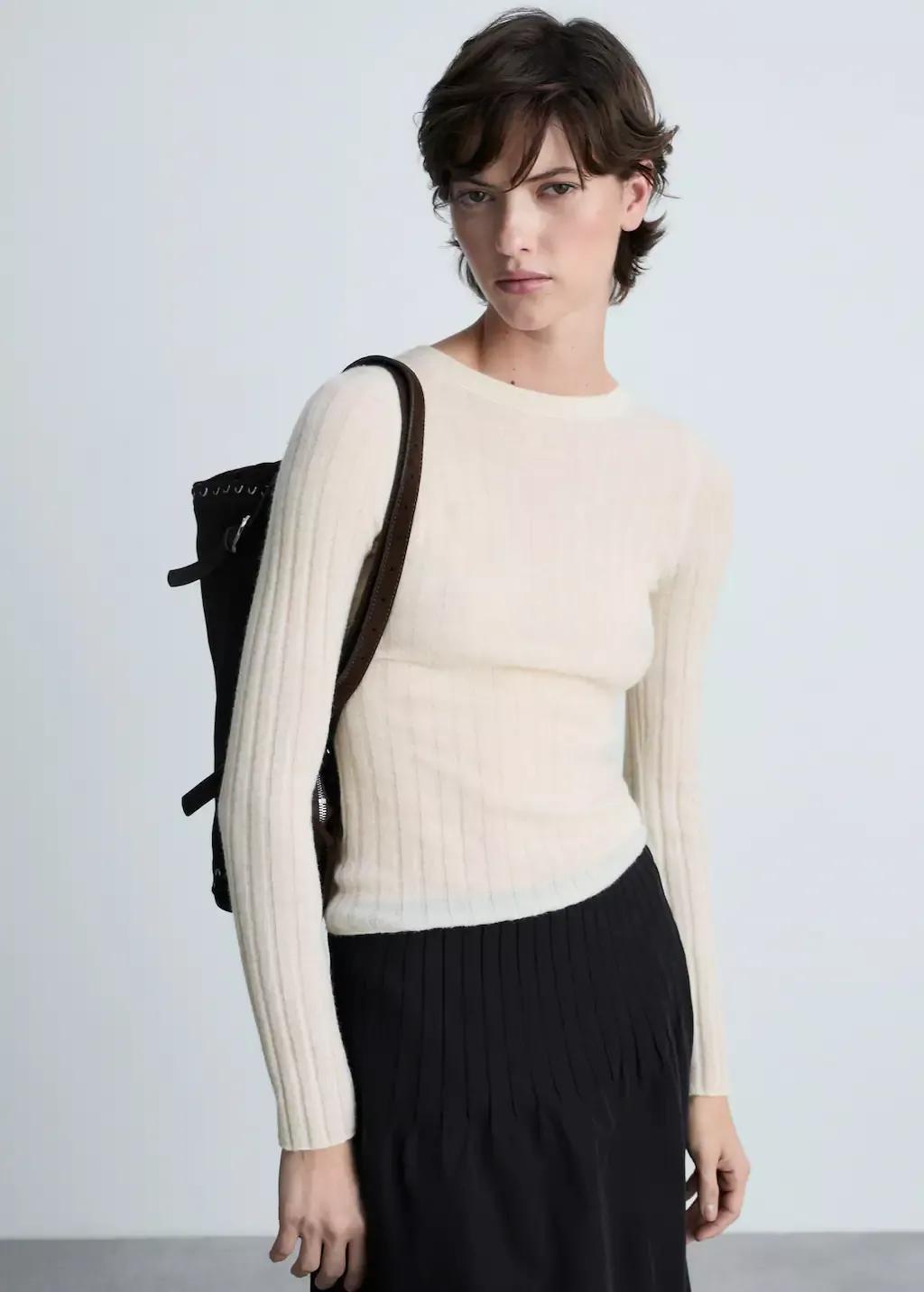 NATURAL WHITE Ribbed round-neck sweater, , large image number 0