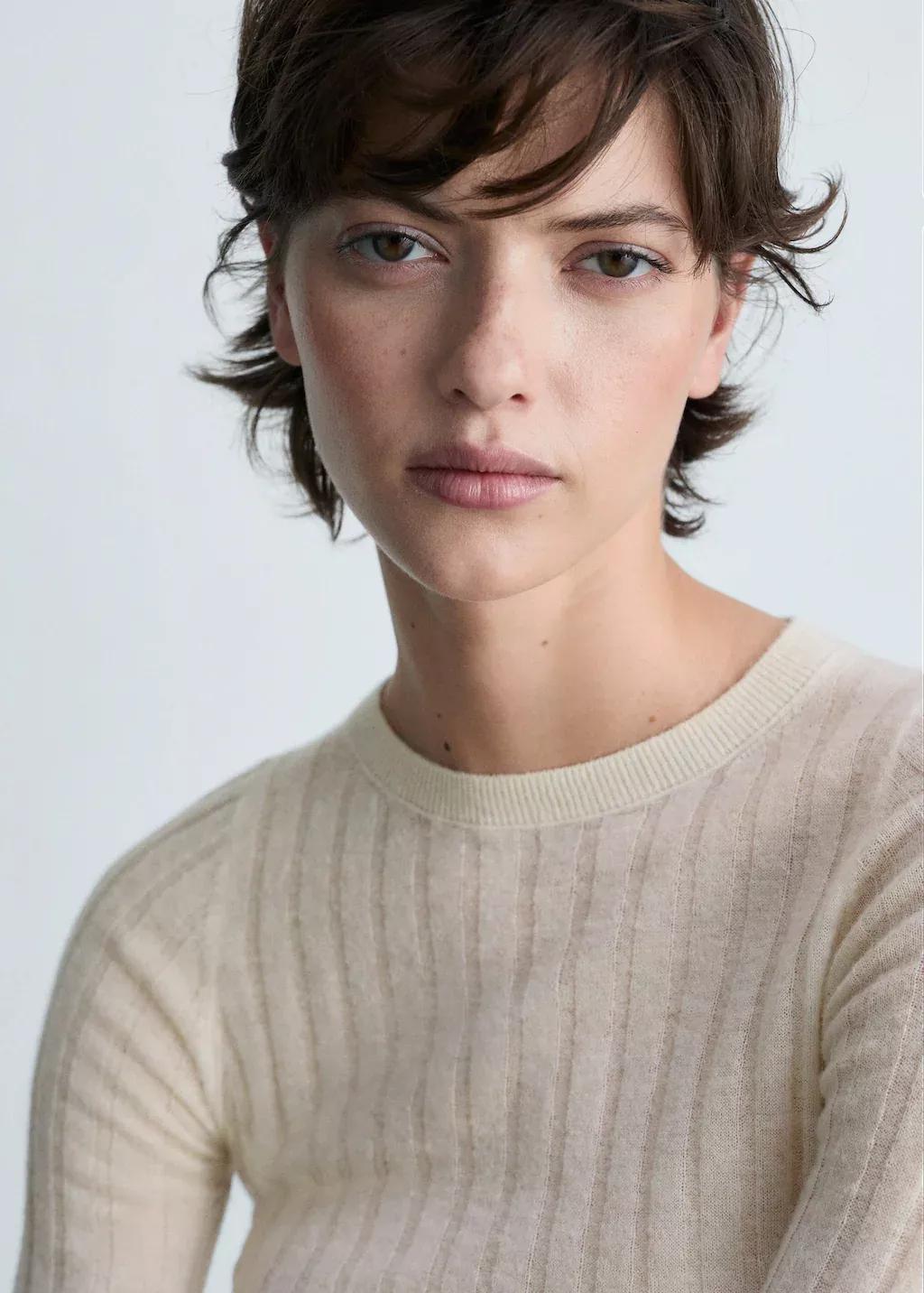 NATURAL WHITE Ribbed round-neck sweater, , large image number 1