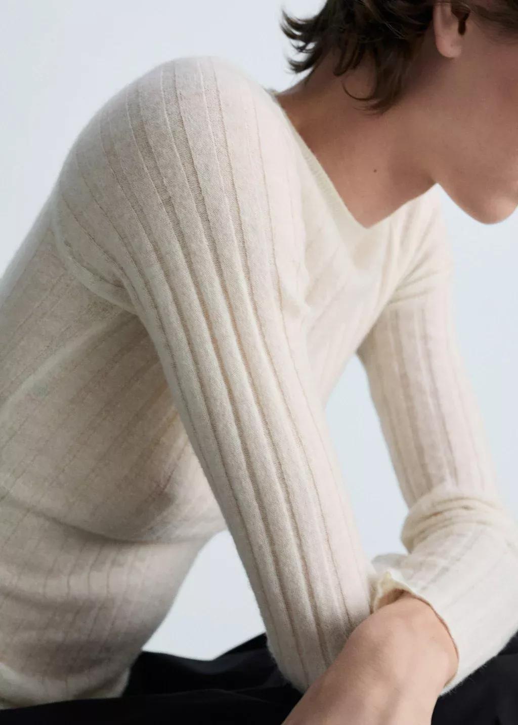 NATURAL WHITE Ribbed round-neck sweater, , large image number 2