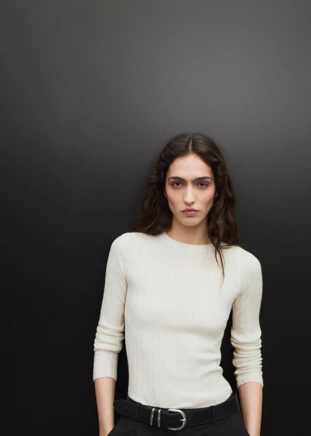 NATURAL WHITE Ribbed round-neck sweater, , large image number 4