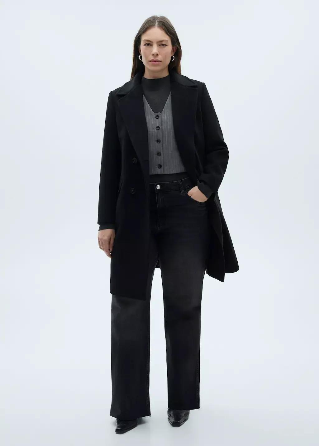 Black Double-Breasted Wool Coat, , large image number 1