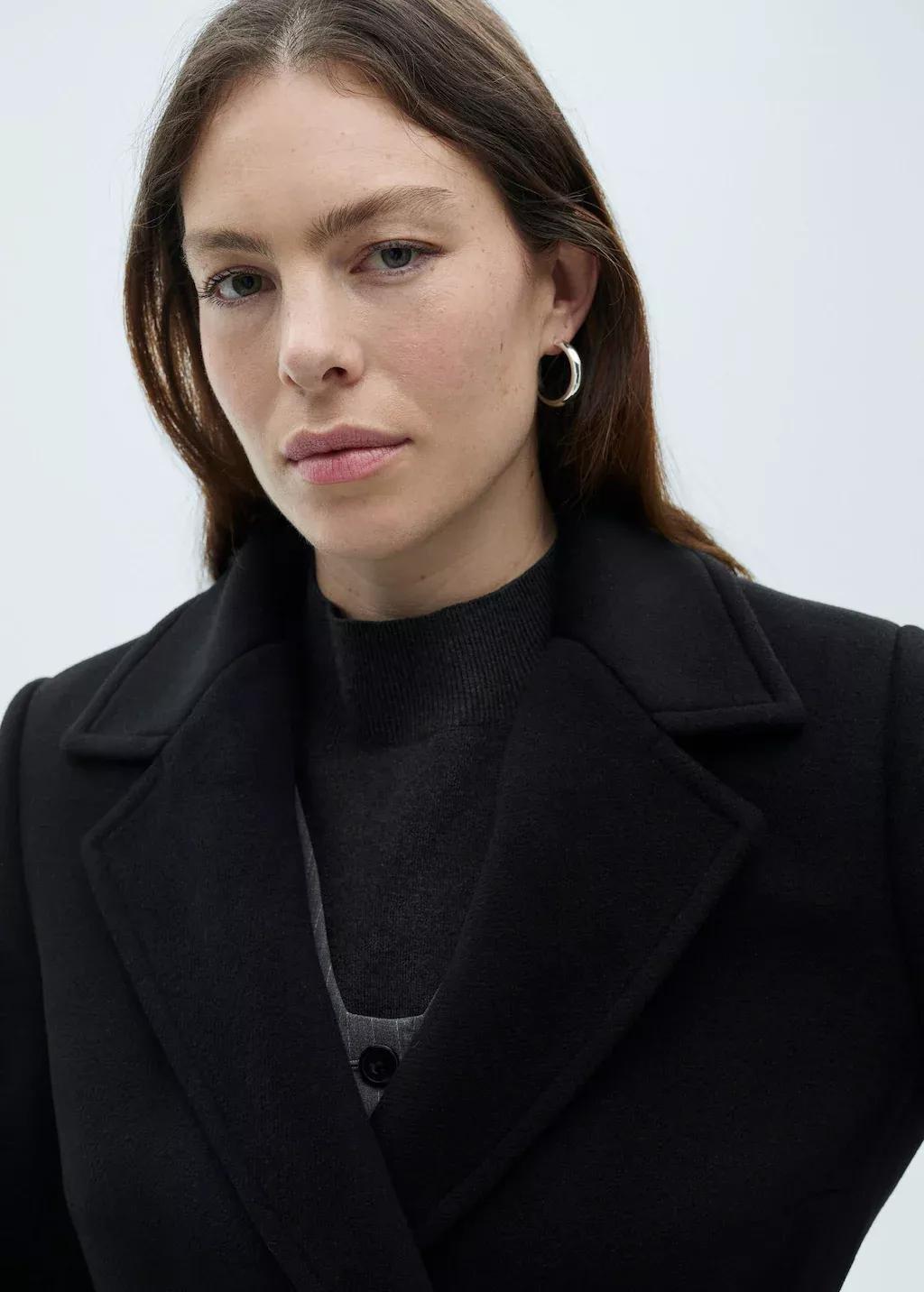 Black Double-Breasted Wool Coat, , large image number 2