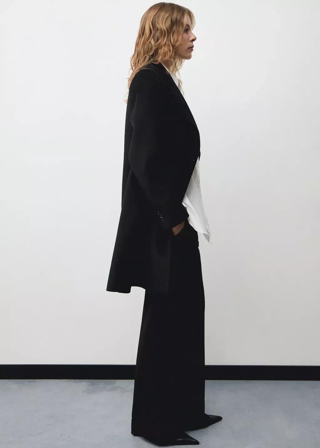 Black Double-Breasted Wool Coat, , large image number 3