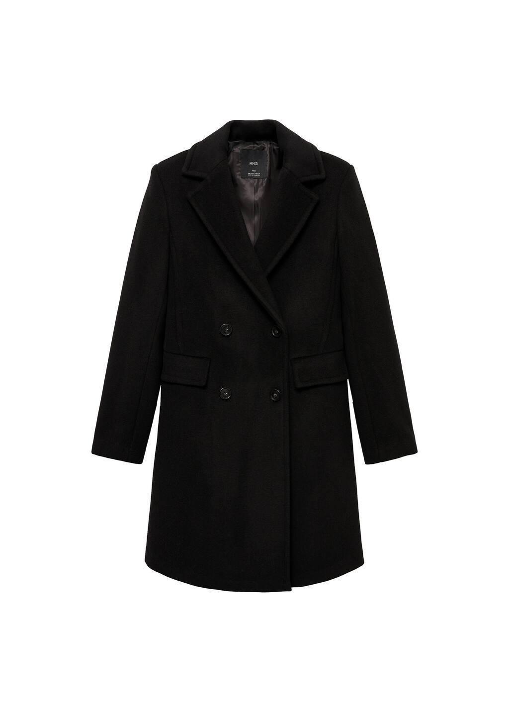 Black Double-Breasted Wool Coat, , large image number 4