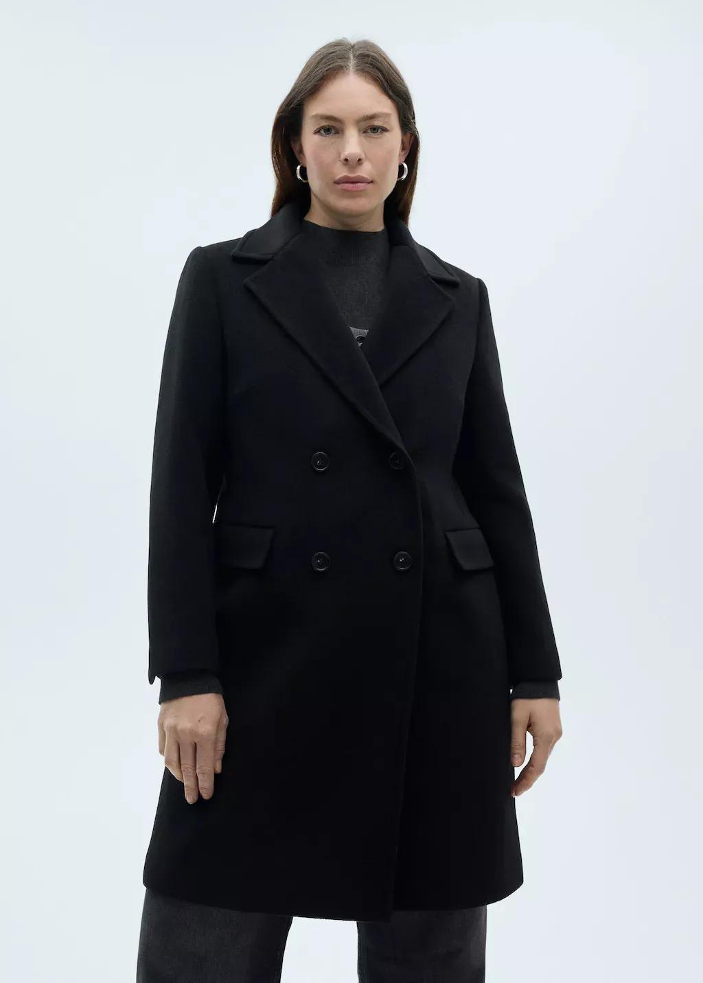 Black Double-Breasted Wool Coat, , large image number 5