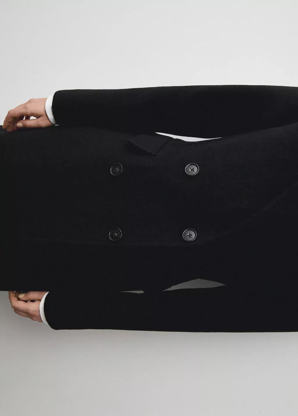 Black Double-Breasted Wool Coat, , large image number 6