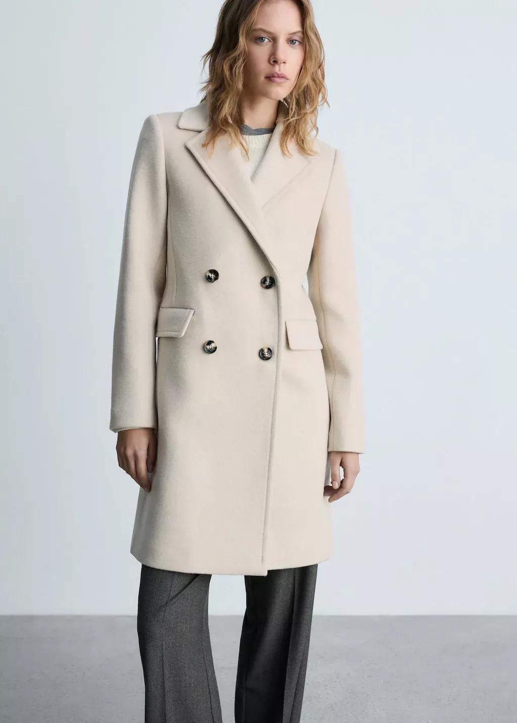 Beige Double-Breasted Wool Coat, , large image number 0