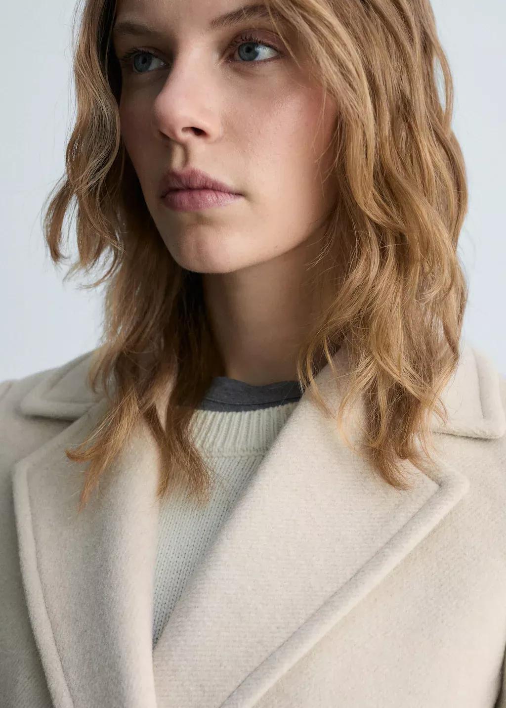 Beige Double-Breasted Wool Coat, , large image number 1