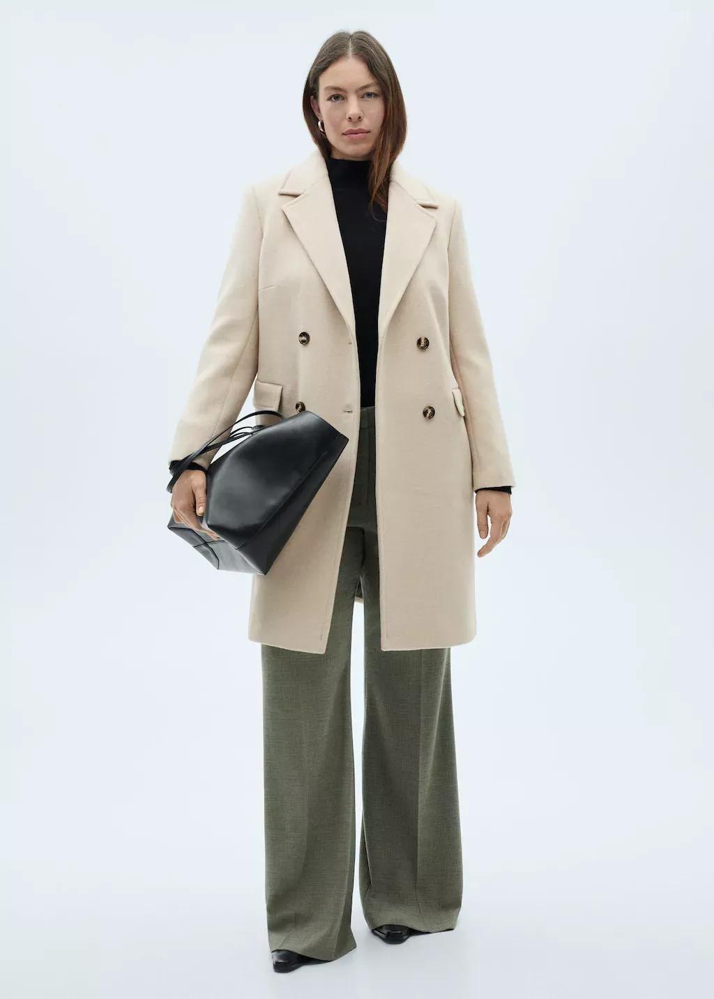 Beige Double-Breasted Wool Coat, , large image number 2