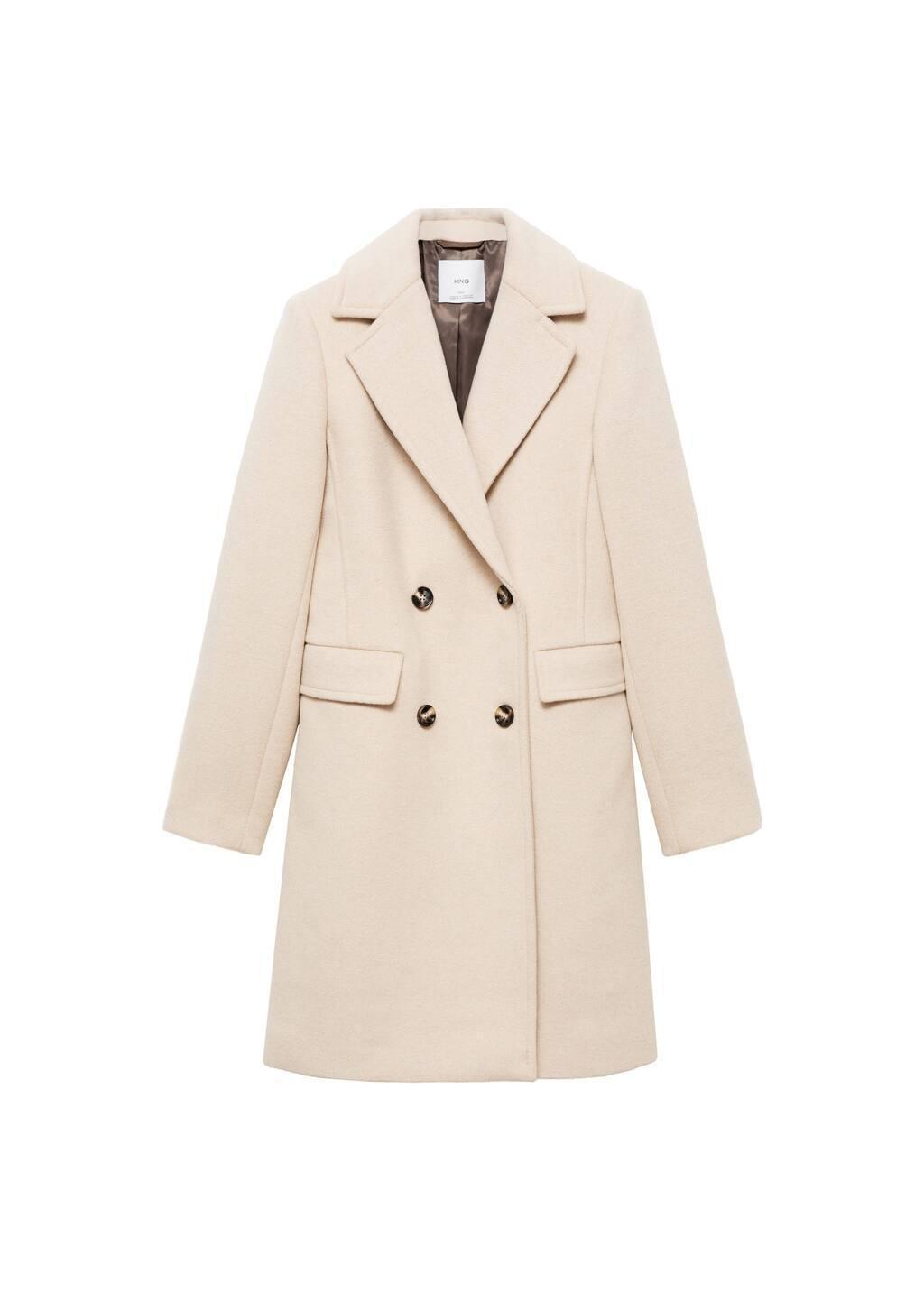 Beige Double-Breasted Wool Coat, , large image number 3