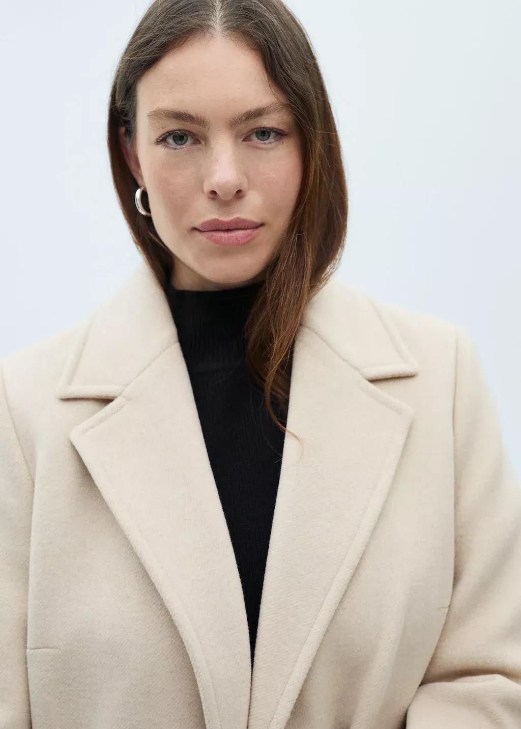Beige Double-Breasted Wool Coat, , large image number 4