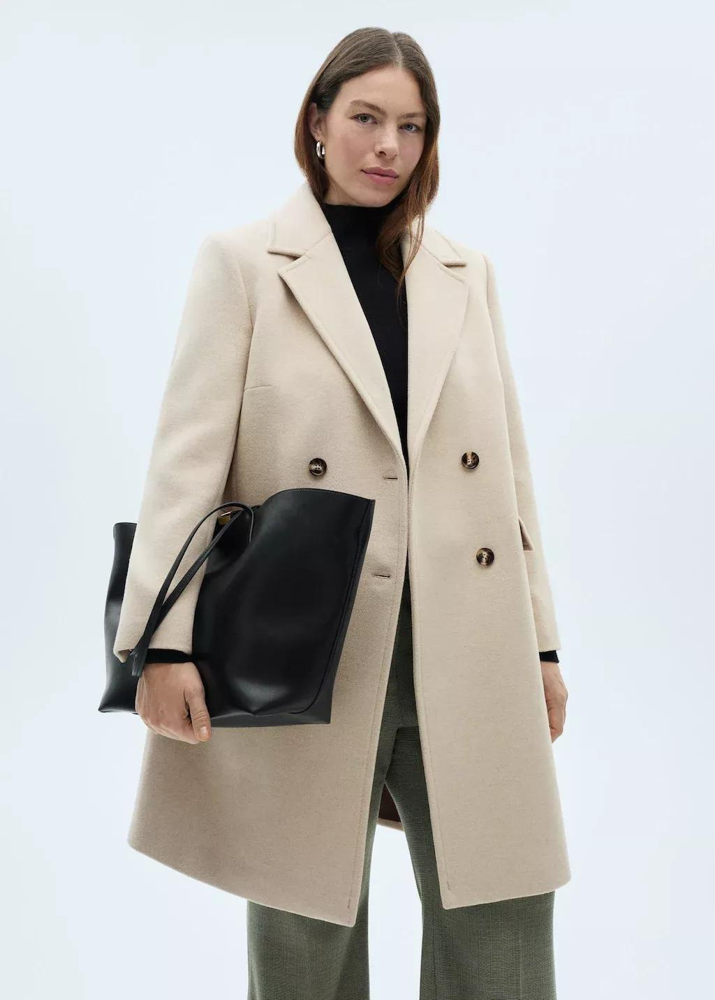 Beige Double-Breasted Wool Coat, , large image number 5