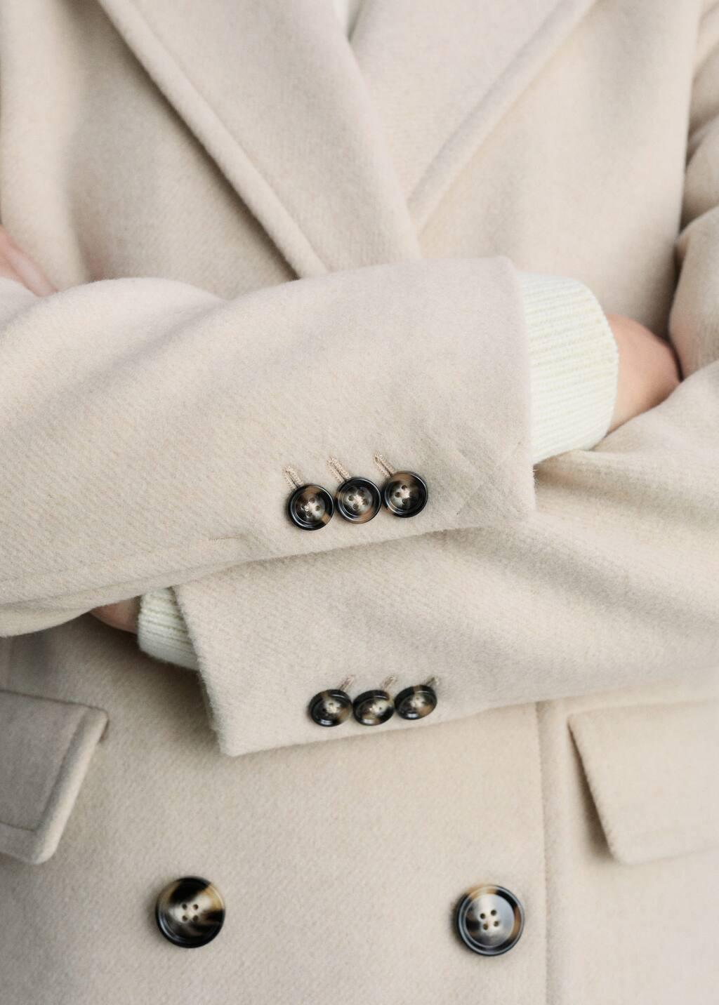 Beige Double-Breasted Wool Coat, , large image number 6
