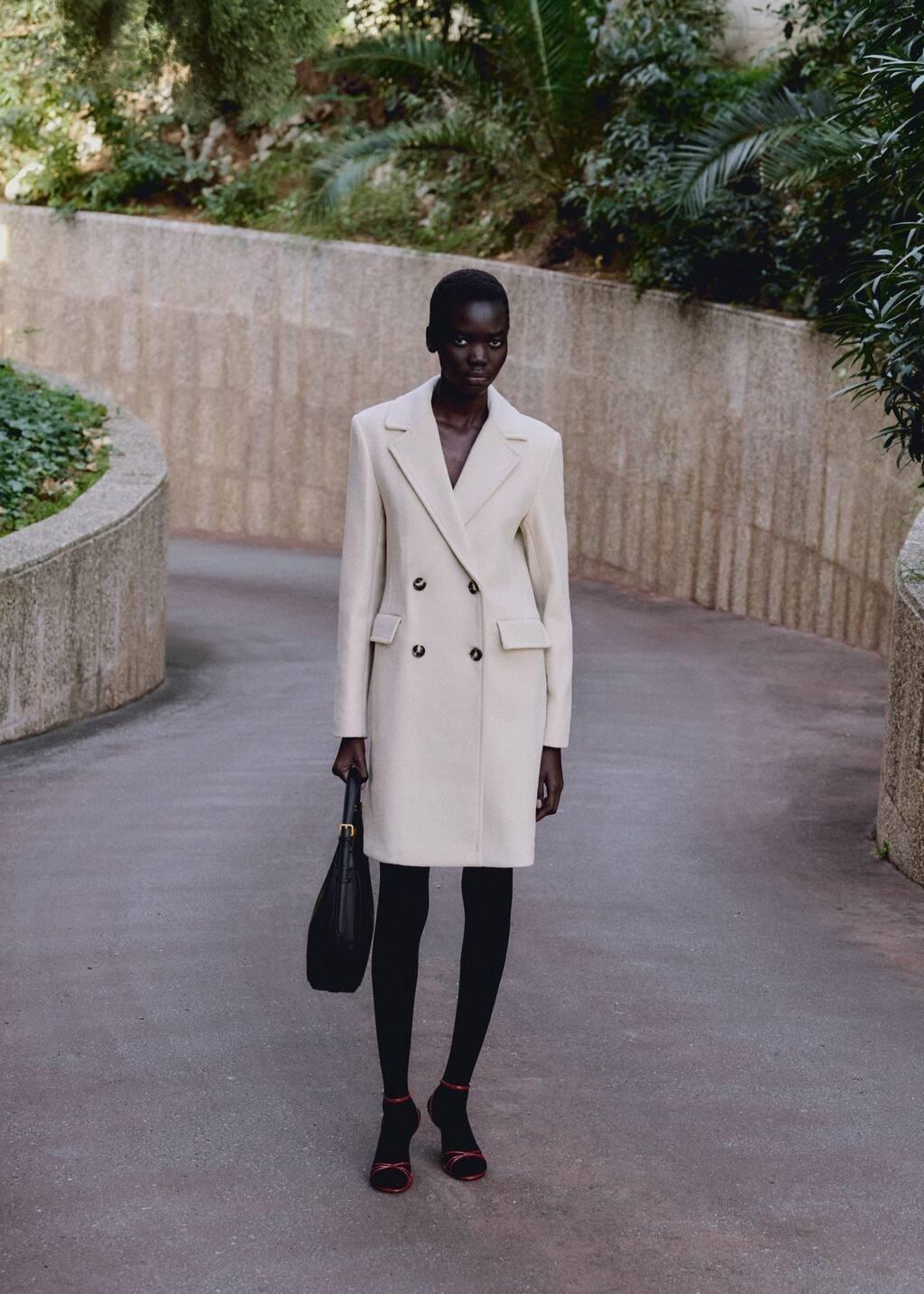 Beige Double-Breasted Wool Coat, , large image number 8