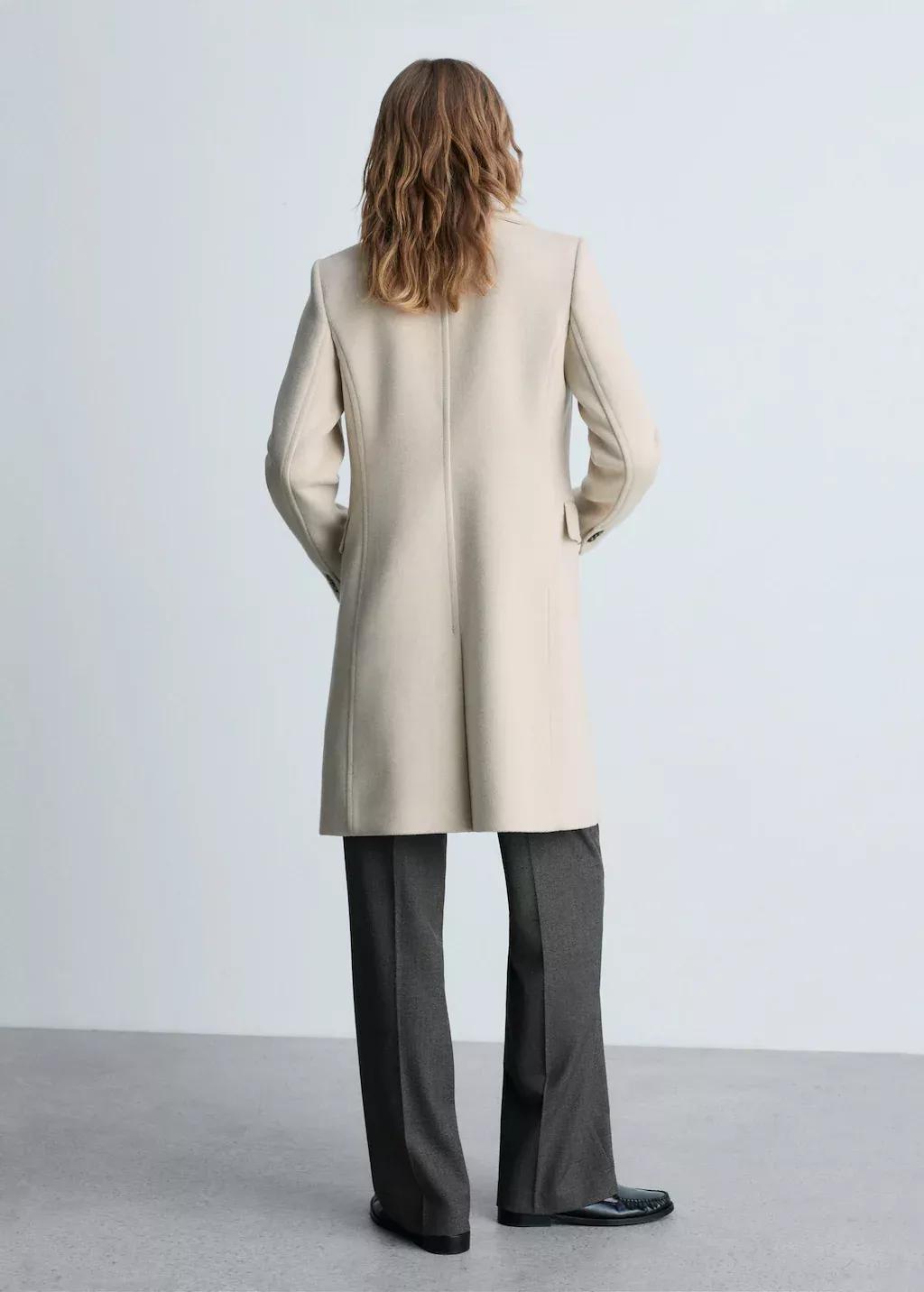 Beige Double-Breasted Wool Coat, , large image number 9