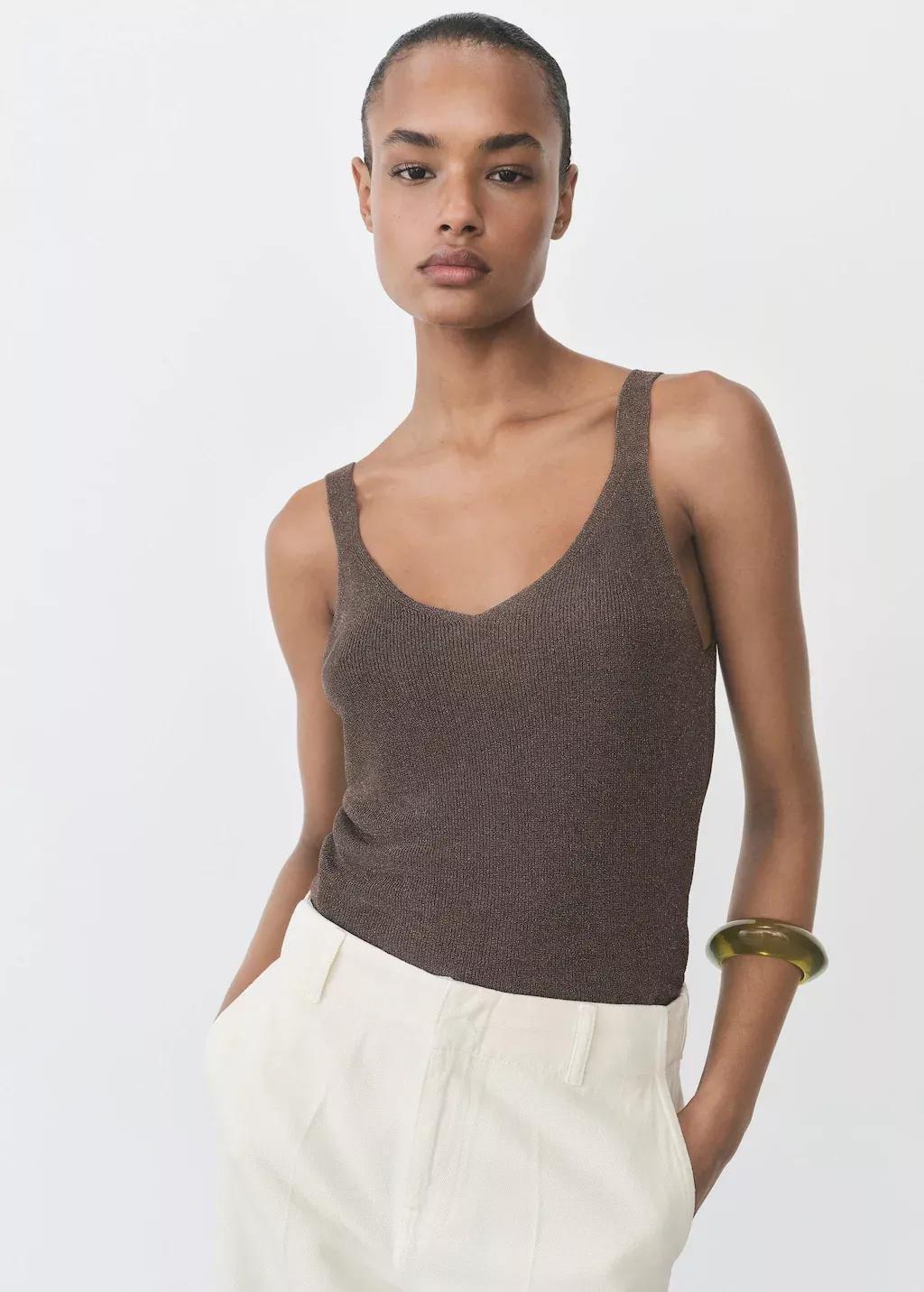 Brown Lurex Knitted Top, , large image number 0