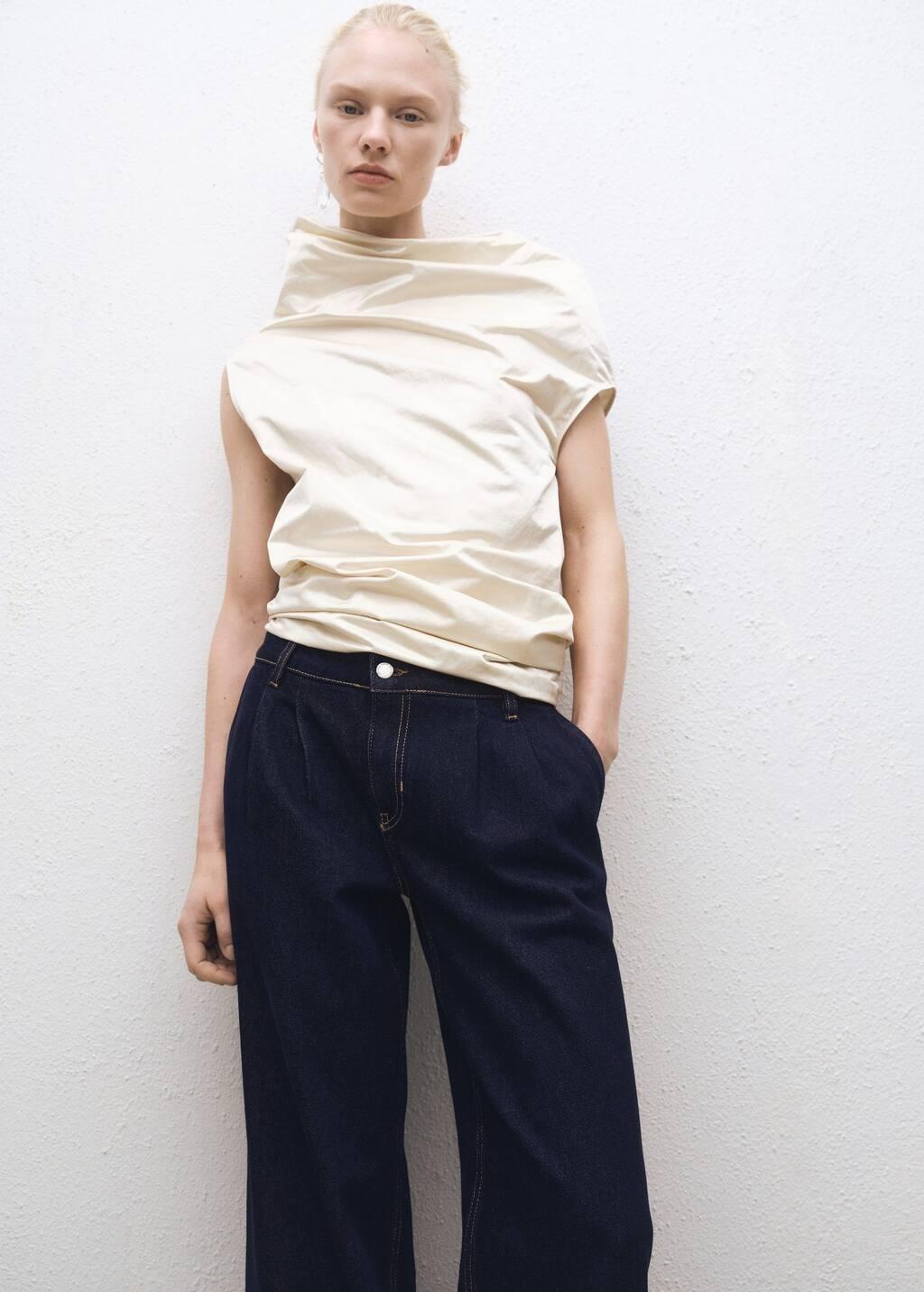 Blue Rinse-Wash Wideleg Jeans With Pleats, , large image number 1