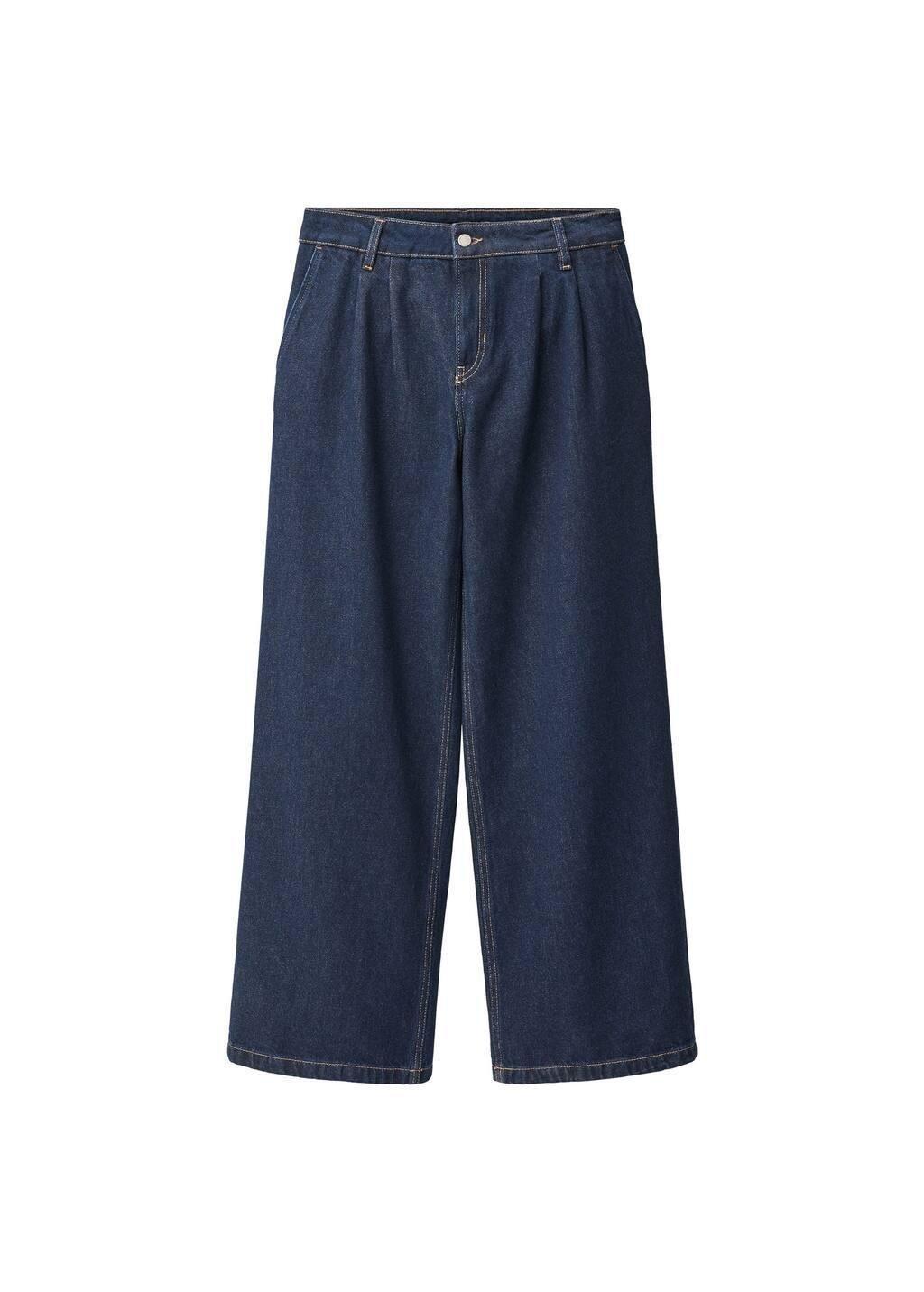 Blue Rinse-Wash Wideleg Jeans With Pleats, , large image number 3
