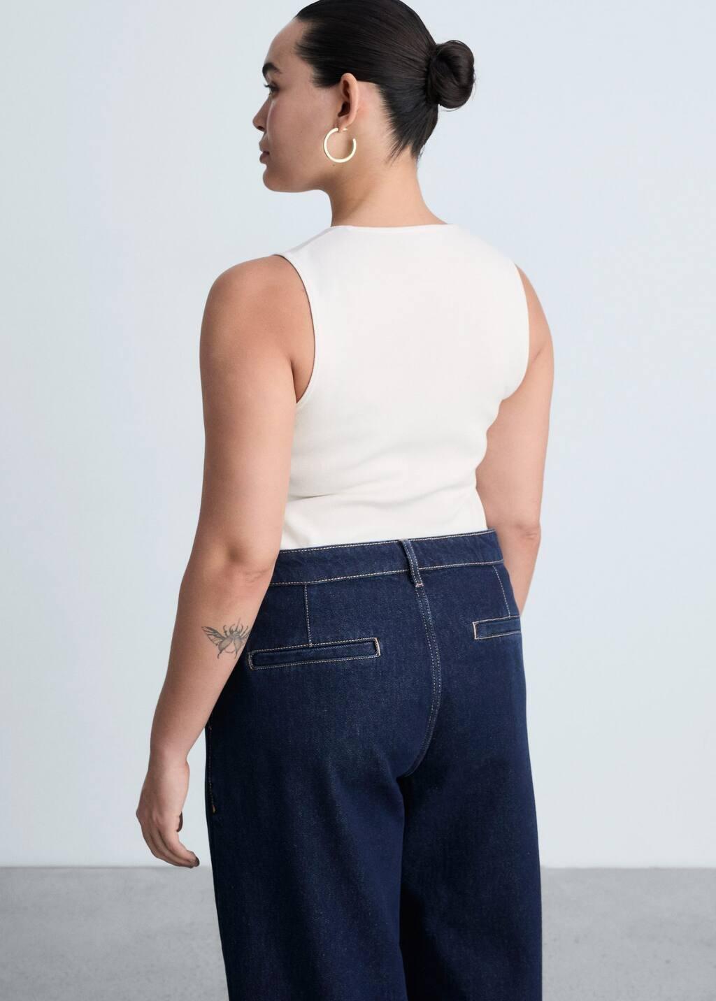 Blue Rinse-Wash Wideleg Jeans With Pleats, , large image number 7