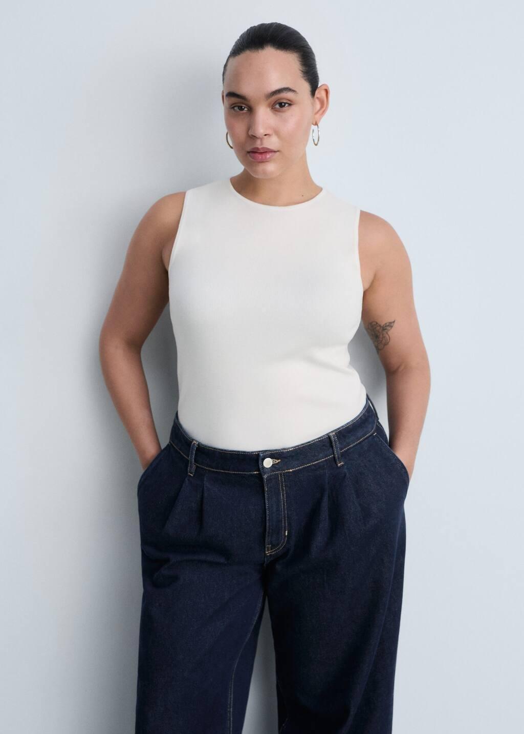 Blue Rinse-Wash Wideleg Jeans With Pleats, , large image number 8
