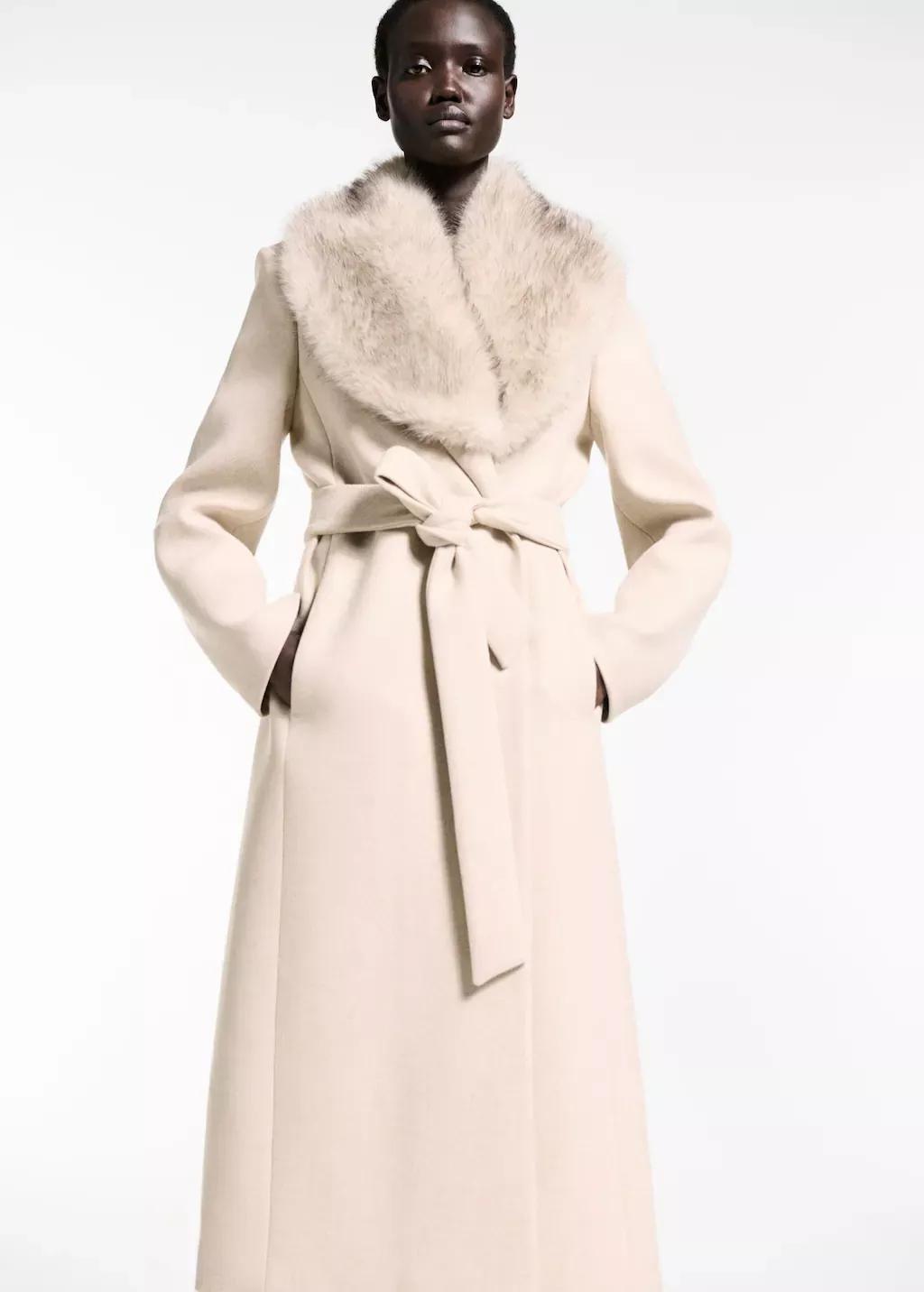 Grey Lt Pastel Manteco Wool Coat With Detachable Fur Collar, , large image number 0