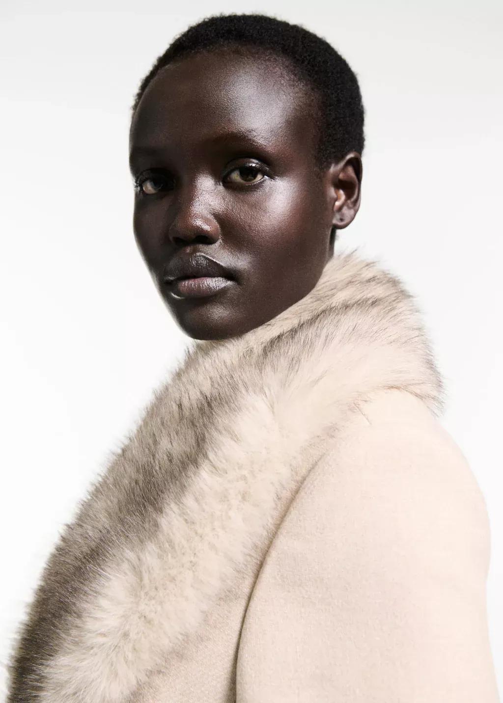 Grey Lt Pastel Manteco Wool Coat With Detachable Fur Collar, , large image number 1