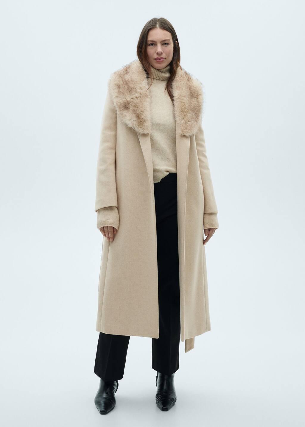 Grey Lt Pastel Manteco Wool Coat With Detachable Fur Collar, , large image number 3