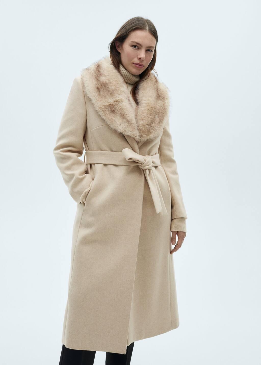Grey Lt Pastel Manteco Wool Coat With Detachable Fur Collar, , large image number 8