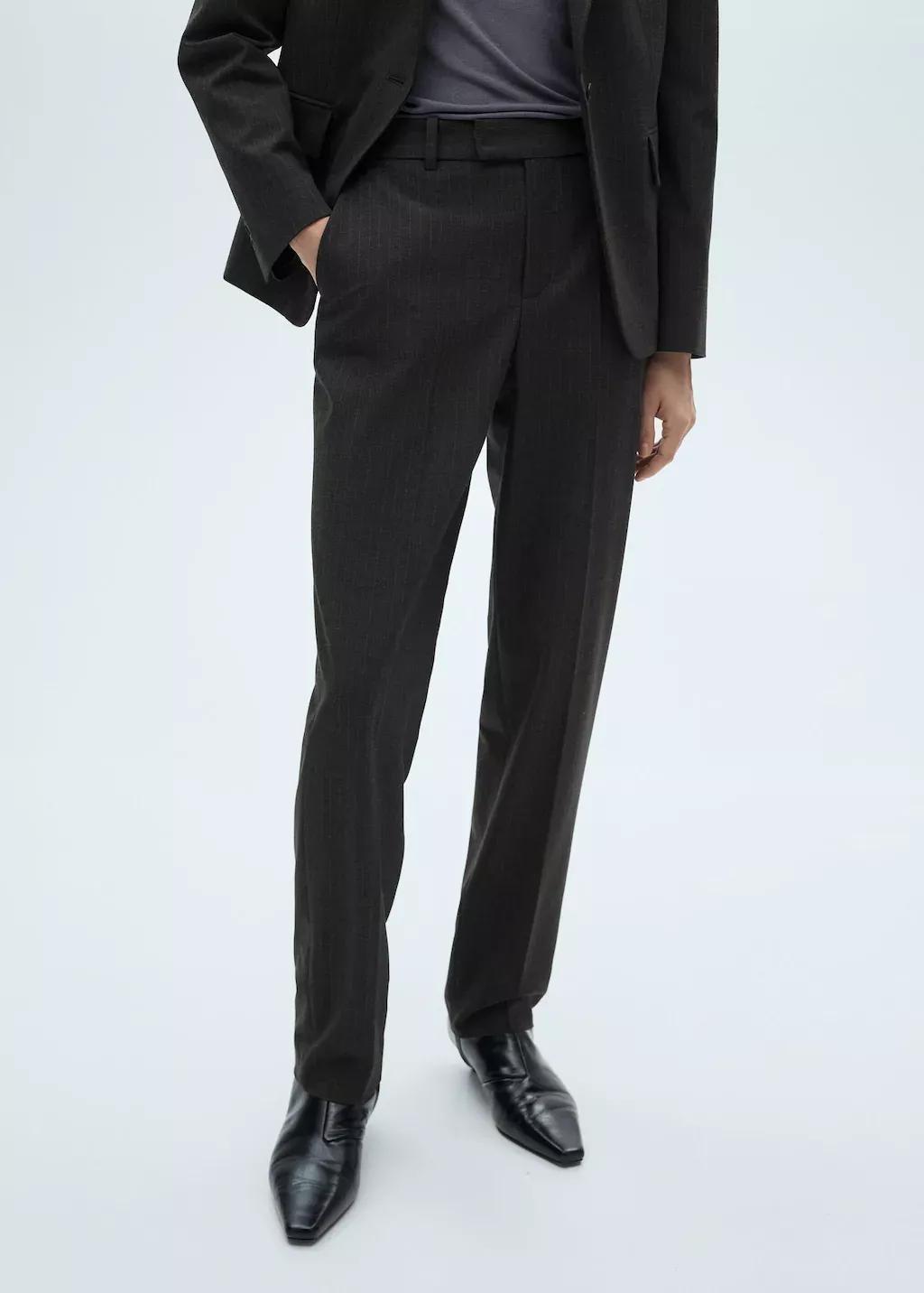 Grey Pinstripe Suit Trousers, , large image number 0