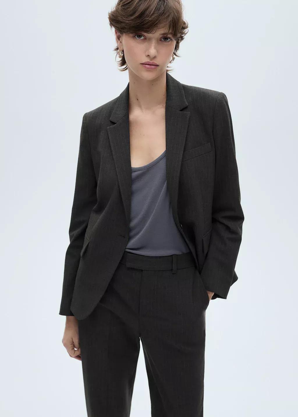 Grey Pinstripe Suit Trousers, , large image number 1