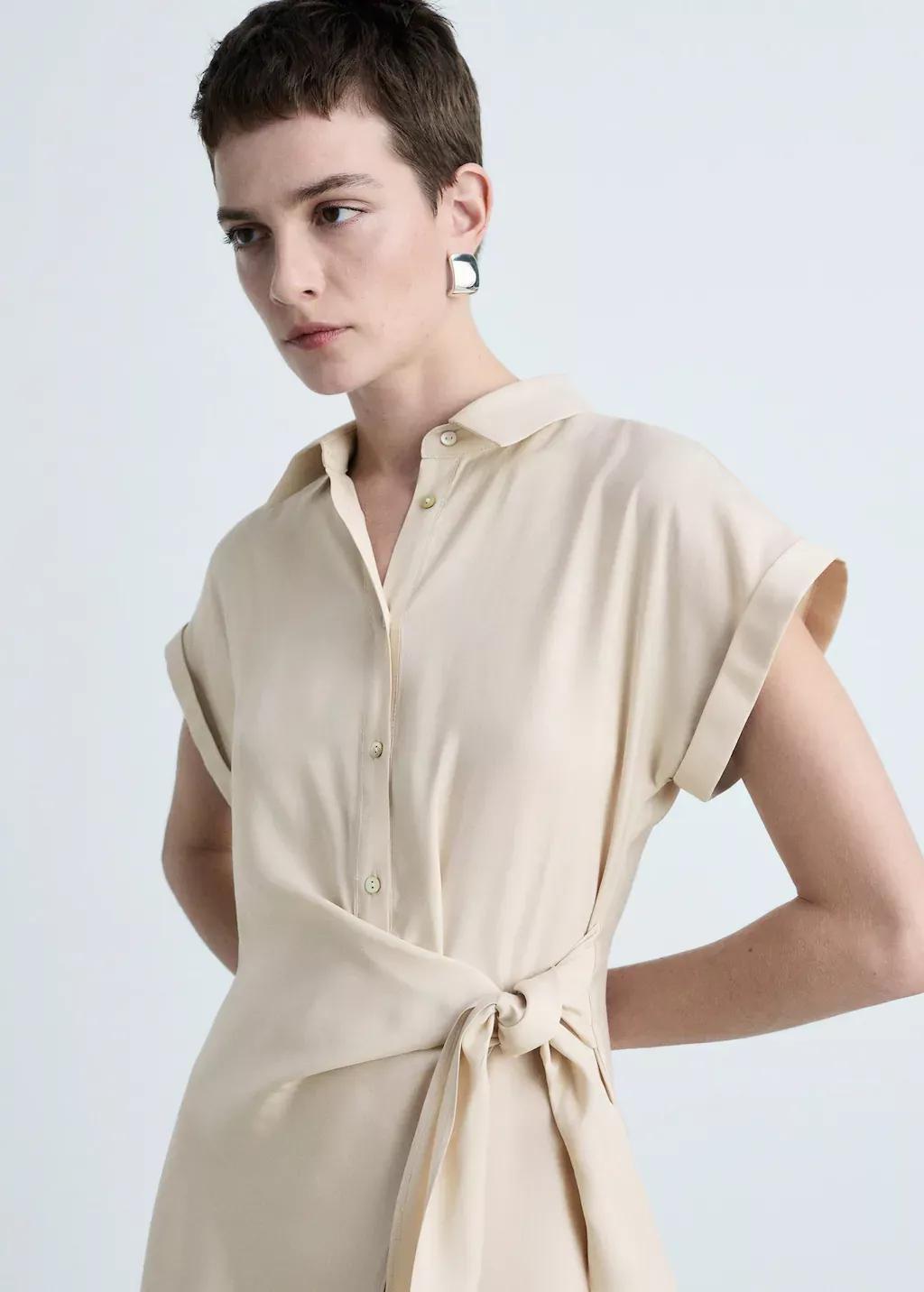 Light Beige Knot Shirt Midi Dress, , large image number 1