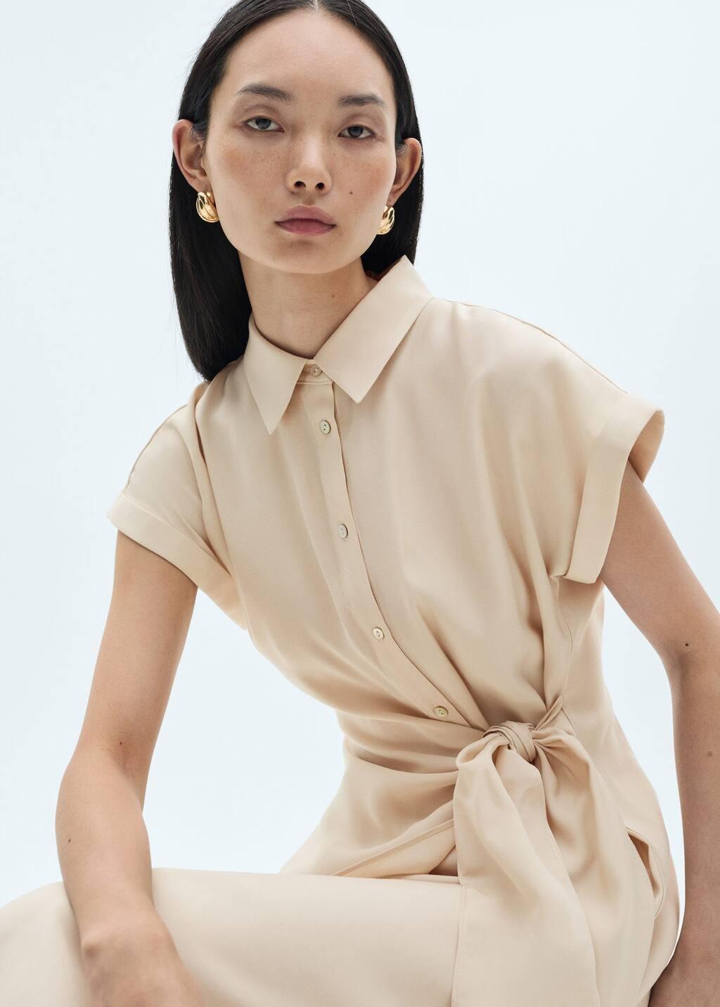 Light Beige Knot Shirt Midi Dress, , large image number 2