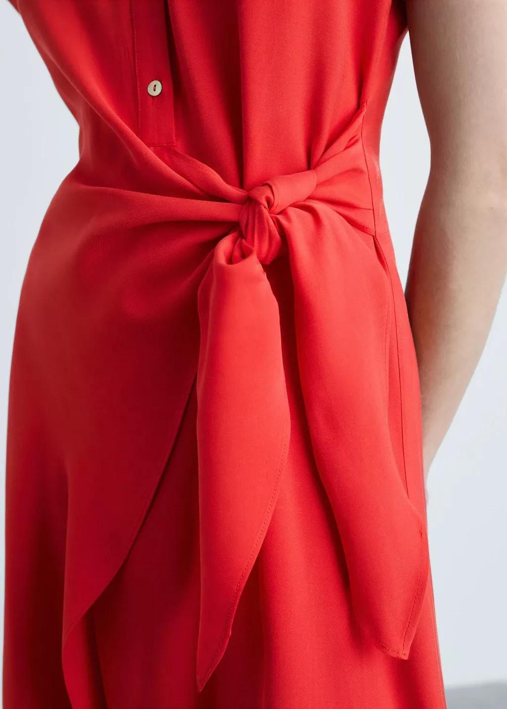 Red Plain Shirt Dress, , large image number 1