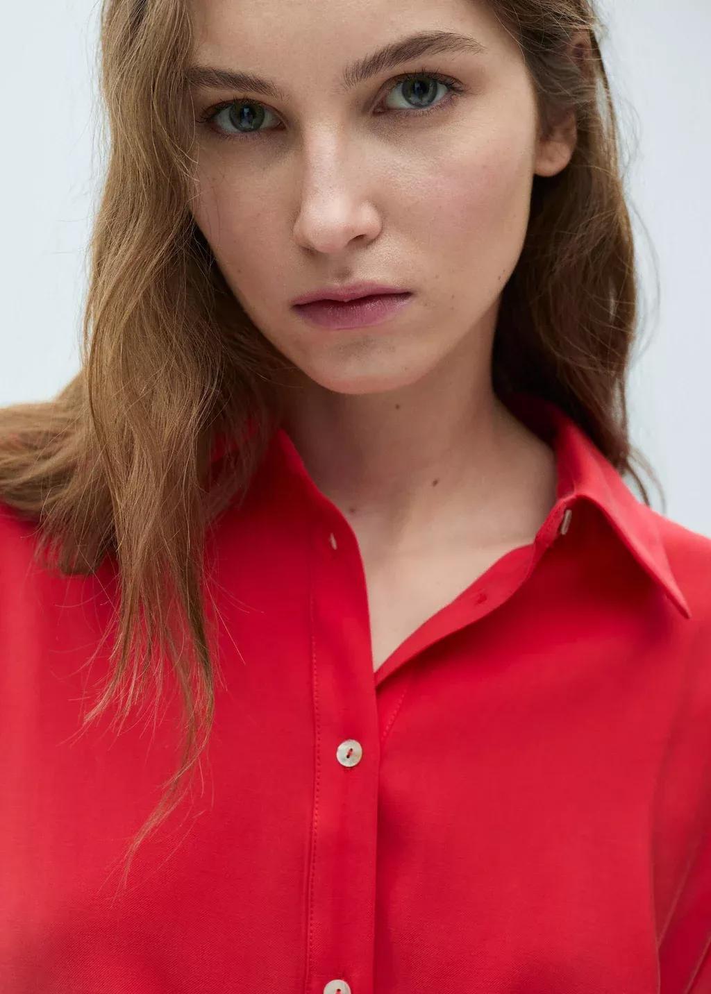 Red Plain Shirt Dress, , large image number 2