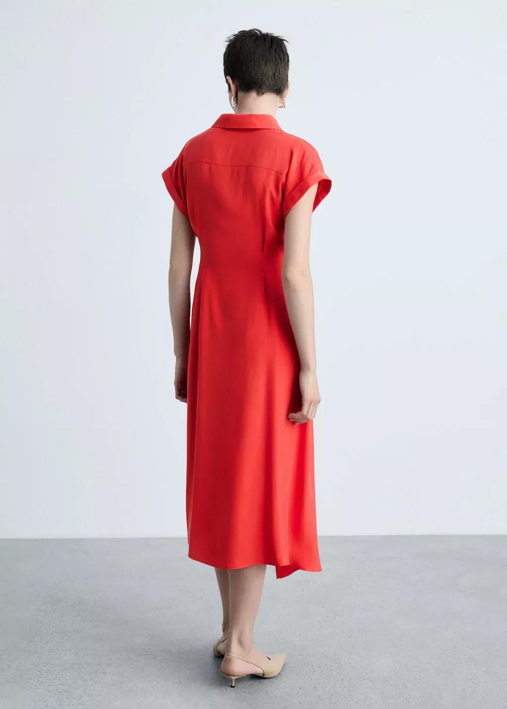 Red Plain Shirt Dress, , large image number 5