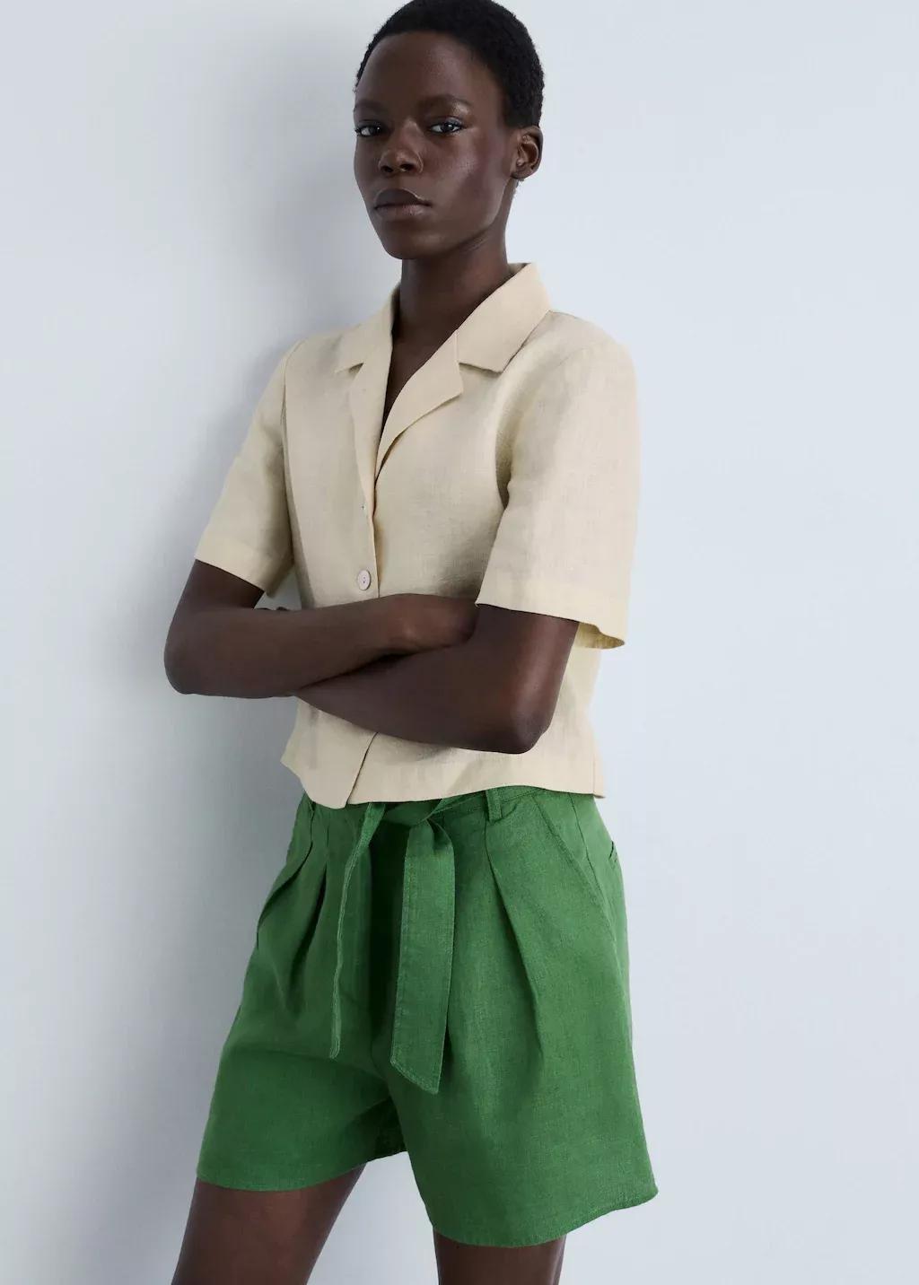 Light Beige Button Down Cropped Shirt, , large image number 2