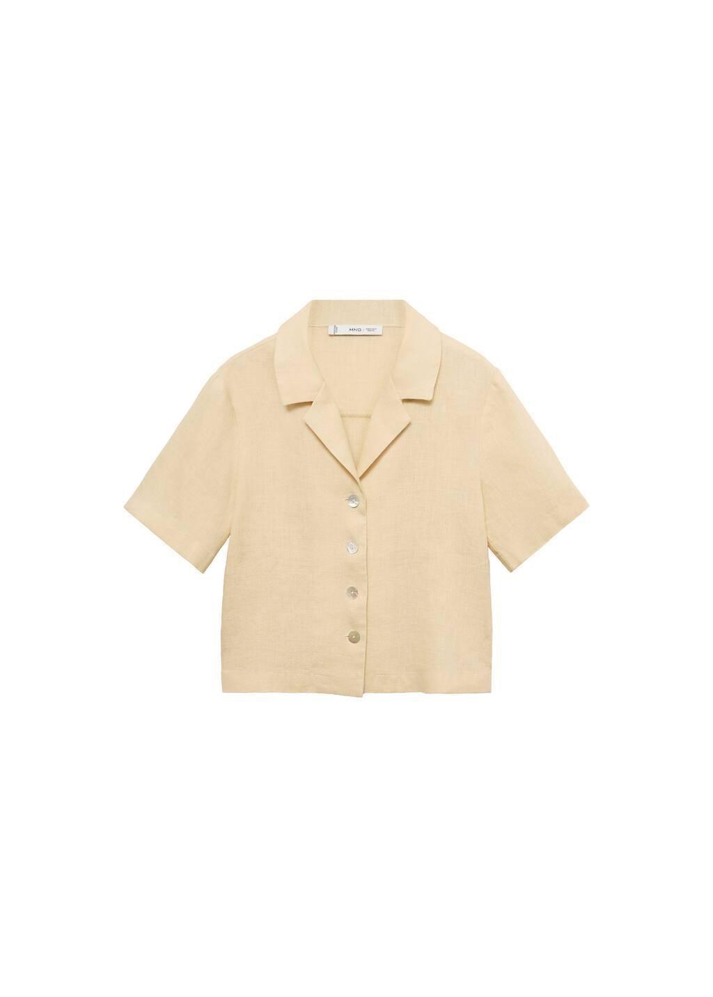 Light Beige Button Down Cropped Shirt, , large image number 3
