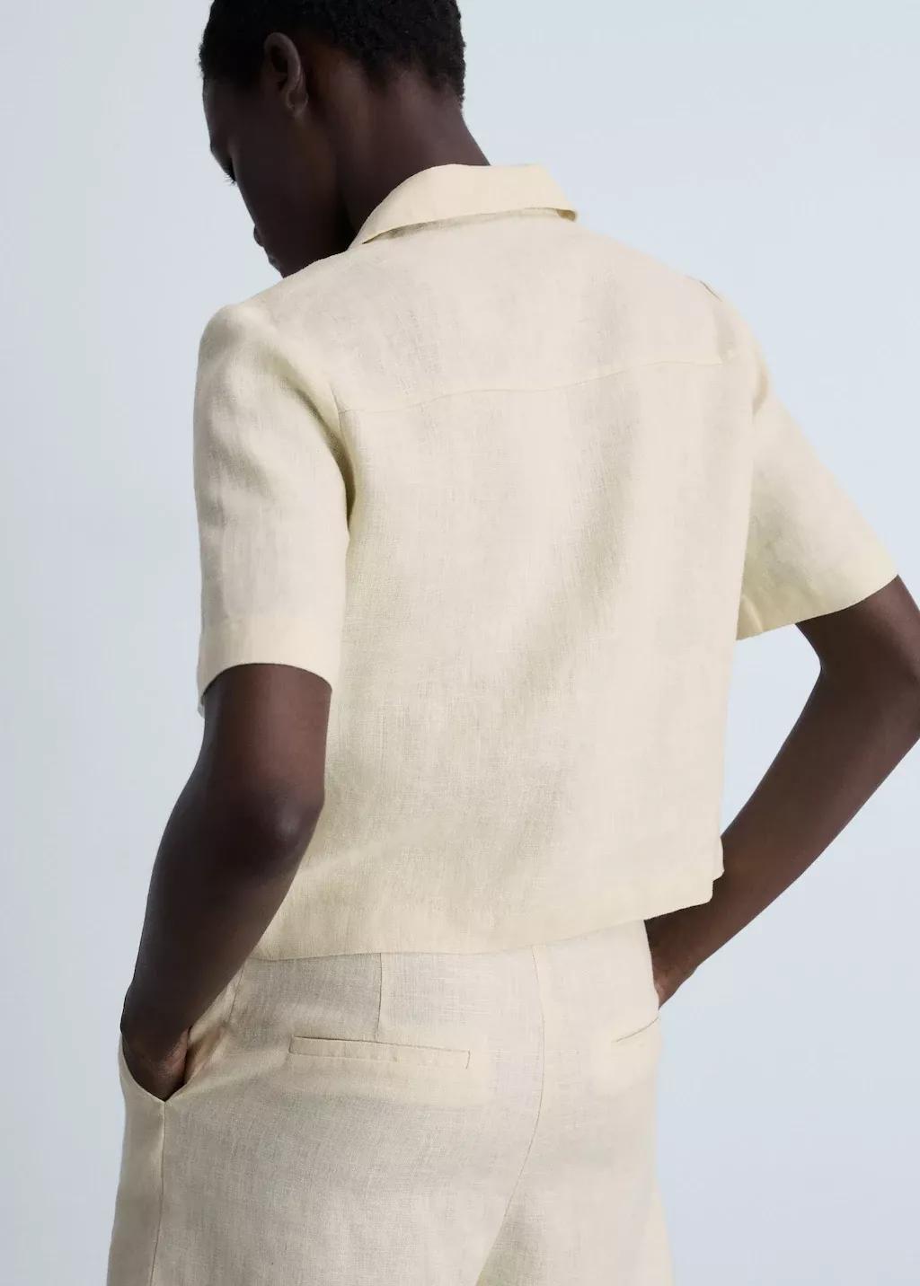 Light Beige Button Down Cropped Shirt, , large image number 5