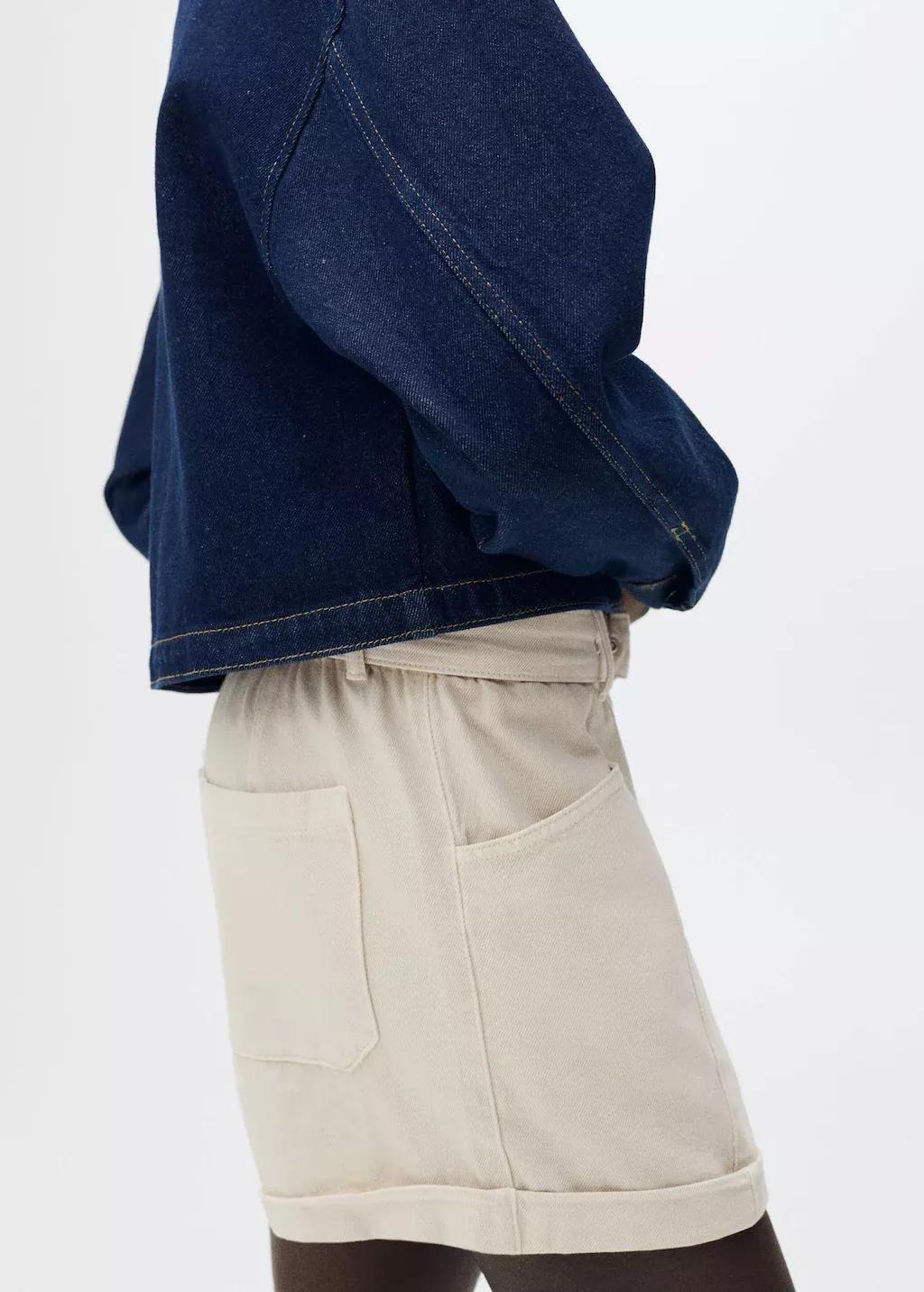 Beige Paperbag Shorts With Belted Hem, , large image number 2