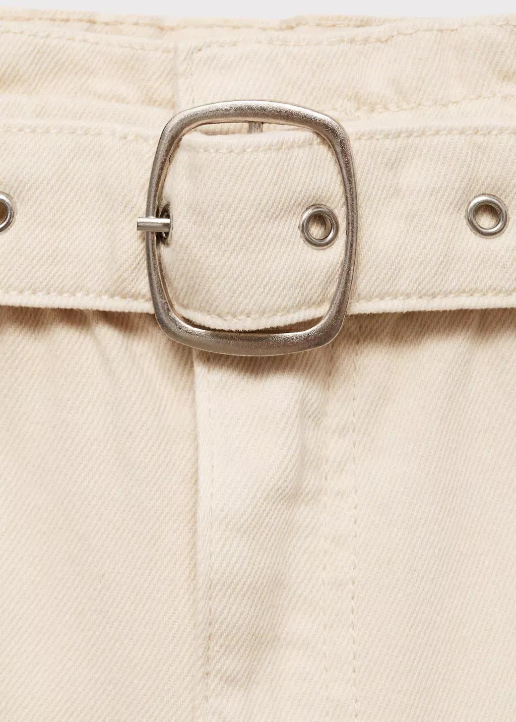 Beige Paperbag Shorts With Belted Hem, , large image number 4