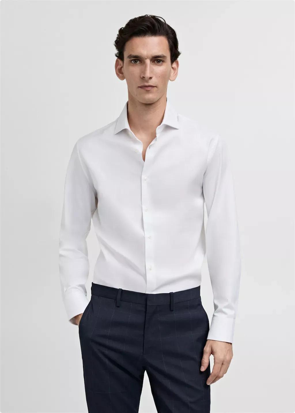 White 100% Cotton Slim-Fit Suit Shirt, , large image number 0