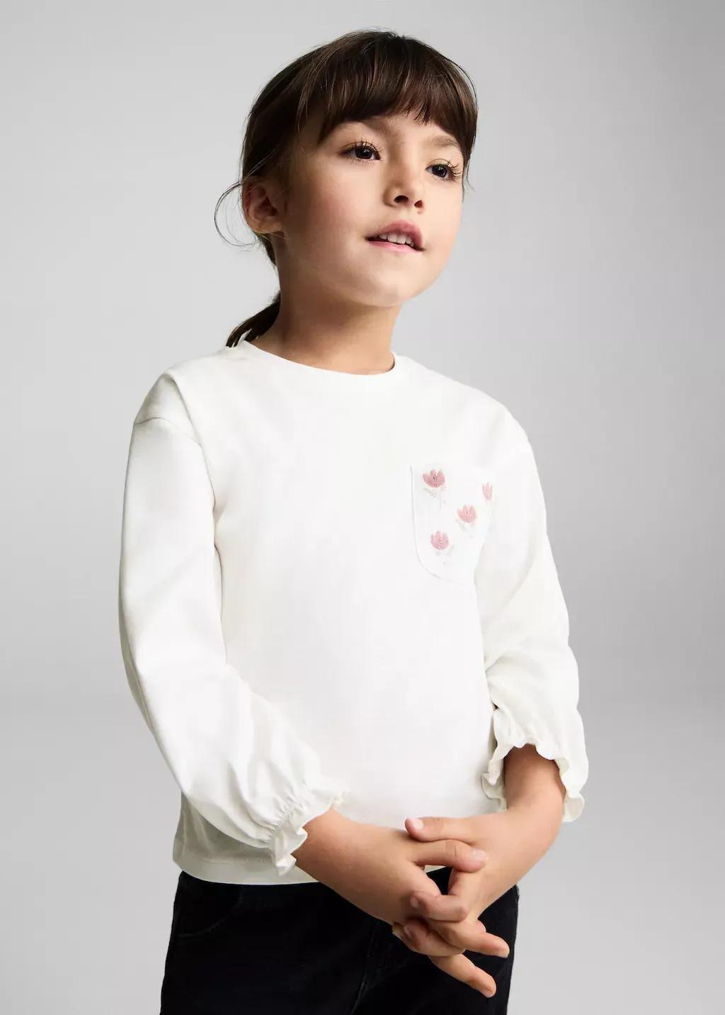 White Floral-Print Chest-Pocket T-Shirt, Baby Girl, , large image number 0