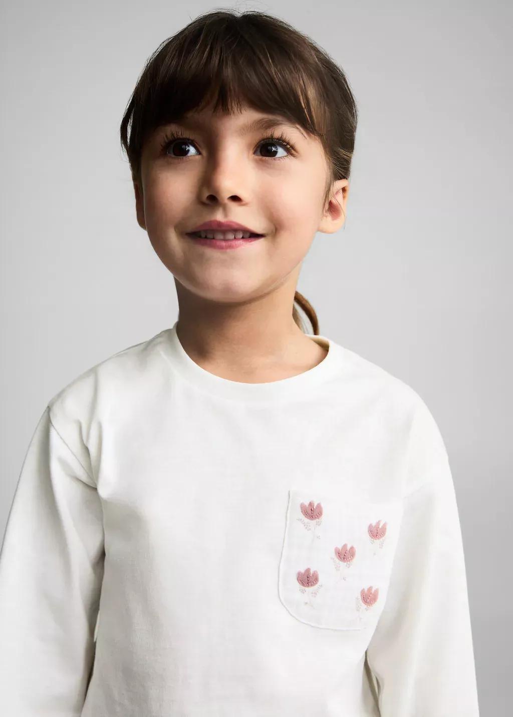White Floral-Print Chest-Pocket T-Shirt, Baby Girl, , large image number 1