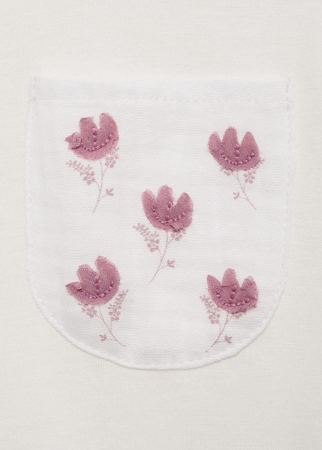 White Floral-Print Chest-Pocket T-Shirt, Baby Girl, , large image number 2