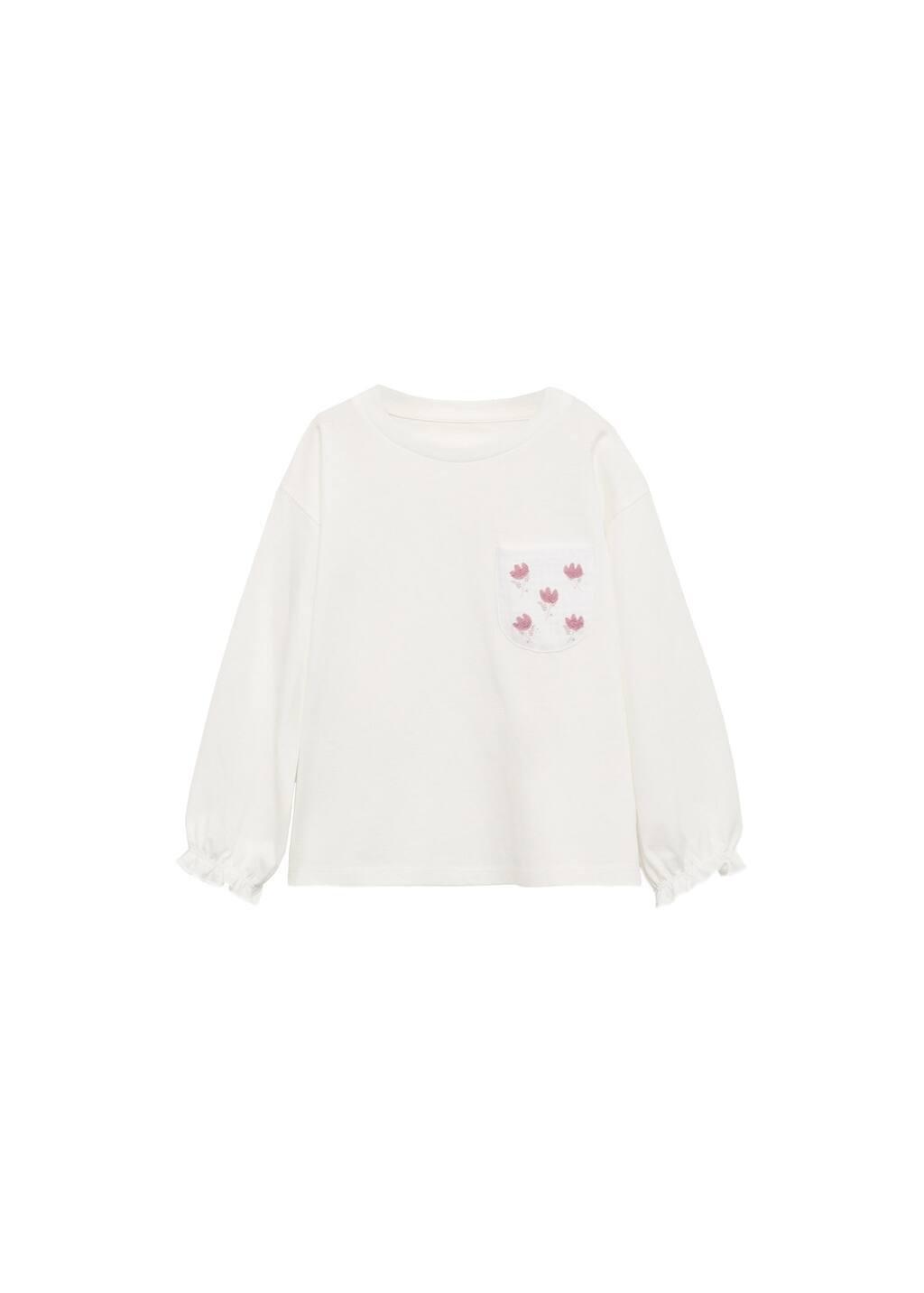 White Floral-Print Chest-Pocket T-Shirt, Baby Girl, , large image number 3