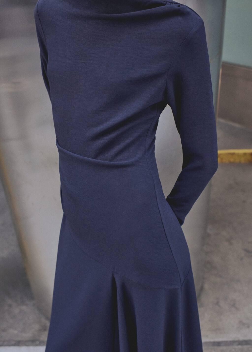 Blue Asymmetrical Pleated Dress, , large image number 0